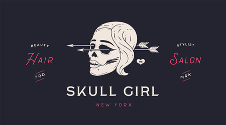 skull girl poster of vintage woman vector