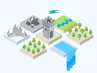 an isometric view of a tower and the surroundings vector