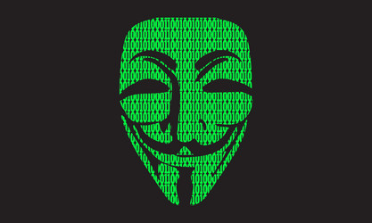 anonymous hacker face with green digital rain vector