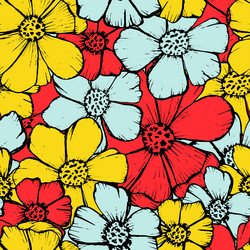 Pattern colorful flower with outline and color vector