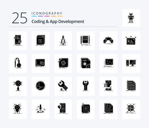 coding and app development 25 solid glyph icon vector image