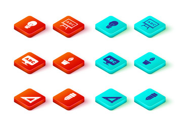 set triangular ruler pencil with eraser alphabet vector image
