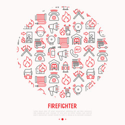 firefighter concept in circle with thin line icons vector