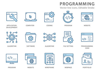 Programming Icon Set - Line Art vector image