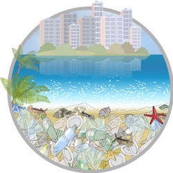 Seamless border with garbage on ocean shore vector