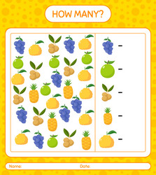 how many counting game with fruit worksheet vector image