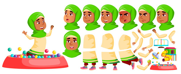 Arab muslim girl kindergarten kid vector