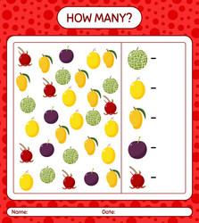 How many counting game with fruit worksheet vector