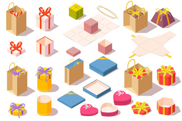 Set of gift boxes opened and closed colorful vector