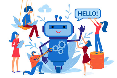 team developers working on a chatbot chat bot vector image