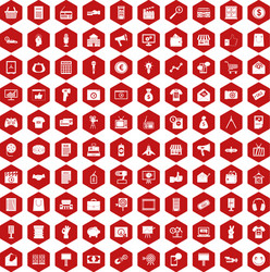 100 marketing icons hexagon red vector