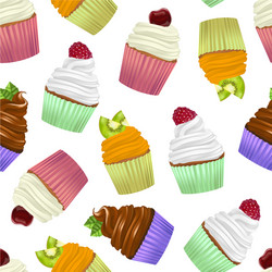 Realistic detailed 3d cupcakes seamless pattern vector