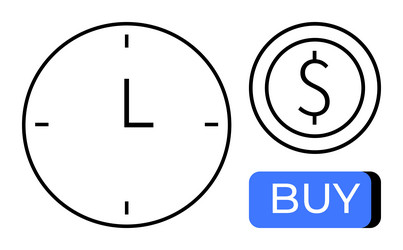 minimalist clock with dollar coin and buy button vector image