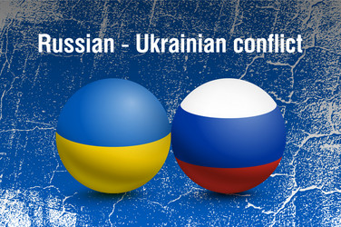 flags of ukraine and russia in the form a ball vector