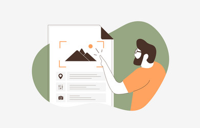 exif data viewer concept man clicking photo file vector image