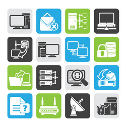 silhouette computer network and internet icons vector