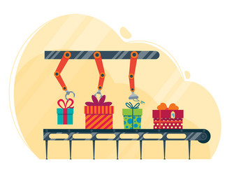 Festive gifts conveyor magic factory packs vector