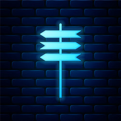 Glowing neon road traffic sign signpost icon vector