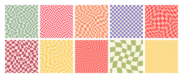 groovy checkered pattern colorful distorted tiled vector image