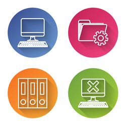 set line computer monitor with keyboard folder vector image
