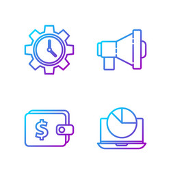 set line laptop with graph chart wallet vector image