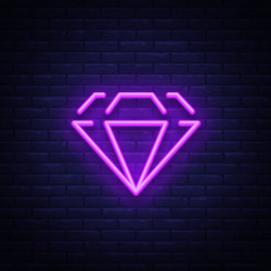 Diamond neon sign icon light symbol web vector