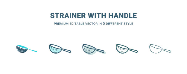 Strainer with handle icon in 5 different style vector