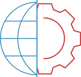 globalization linear globe and gear cogwheel icon vector