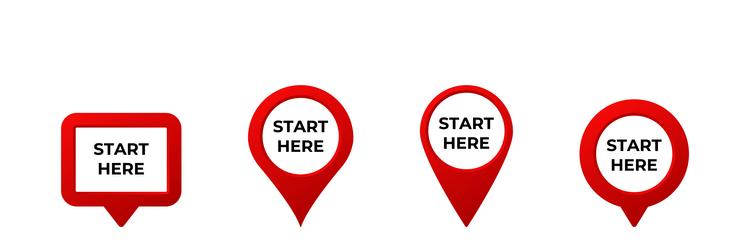 red location pins with start here text vector image