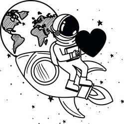 Astronaut with spacesuit and rocket in white vector