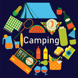 camping frame different elements in circle form vector image