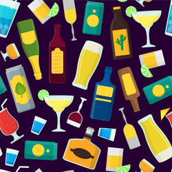 Cartoon alcoholic beverages background pattern vector