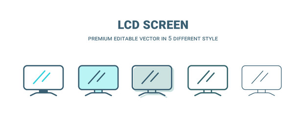 Lcd screen icon in 5 different style outline vector