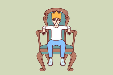 little boy sits on throne with crown head vector