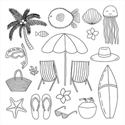 Different summer beach elements set Royalty Free Vector