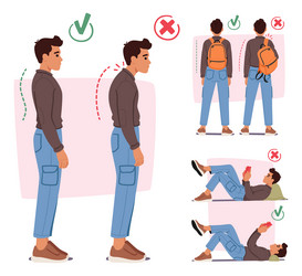 infographics with man showing proper and improper vector