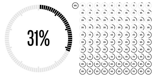 set circle percentage diagrams from 0 to 100 vector