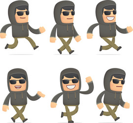 Set of hacker character in different poses vector