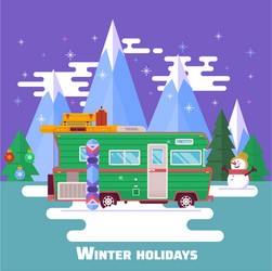 travel by carwinter holidays winter vector