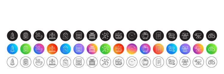 document judge hammer and bus travel line icons vector image
