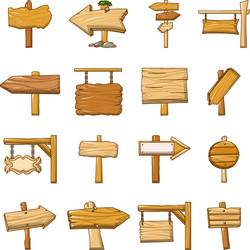 Signpost road wooden icons set cartoon style vector