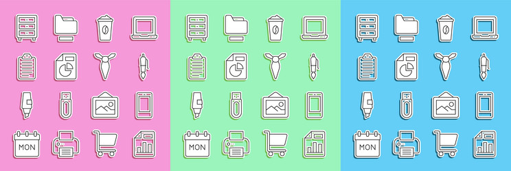 set line document with graph chart mobile phone vector image