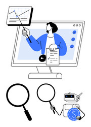 online presentation with data chart magnifying vector image