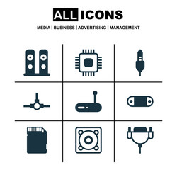 Set of 9 computer hardware icons includes vga vector