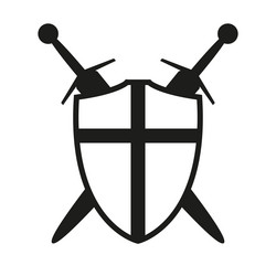 shield with cross and two crossed swords symbol vector