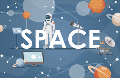 Space word banner template astronaut rover vector