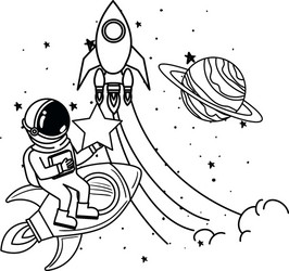 astronaut with spacesuit and rocket in white vector image