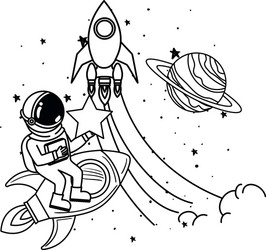 Astronaut with spacesuit and rocket in white vector