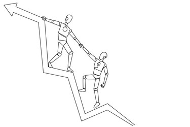 continuous one line drawing robot pulls the arm vector image