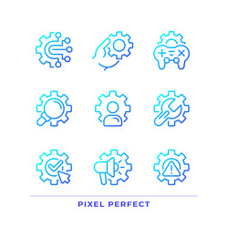 Gears pixel perfect gradient linear icons set vector